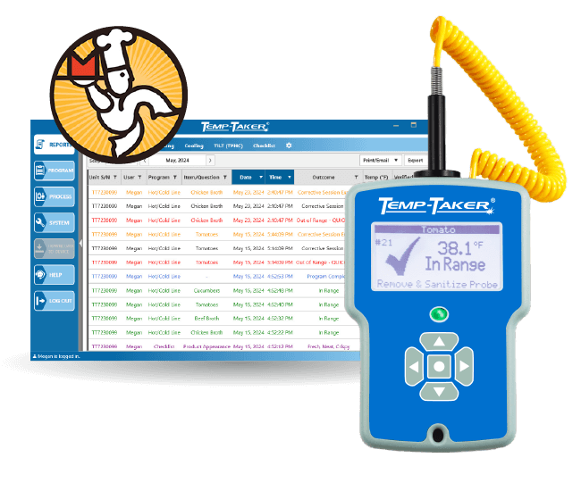 Temp-Taker 7 takes HACCP management to a whole new level by enhancing food safety while minimizing human errors. Wireless Bluetooth technology delivers the results instantly and generates clear, detailed records that are electronically accessible and completely organized. Stop handwriting temperatures and checklists and start utilizing the power of Temp-Taker 7.