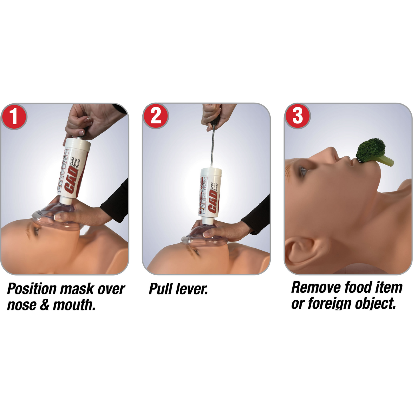 Seconds count in the event of any medical emergency involving respiratory distress or suffocation. Prepare for an accidental choking event with the compact, easy to use C.A.D. Safety