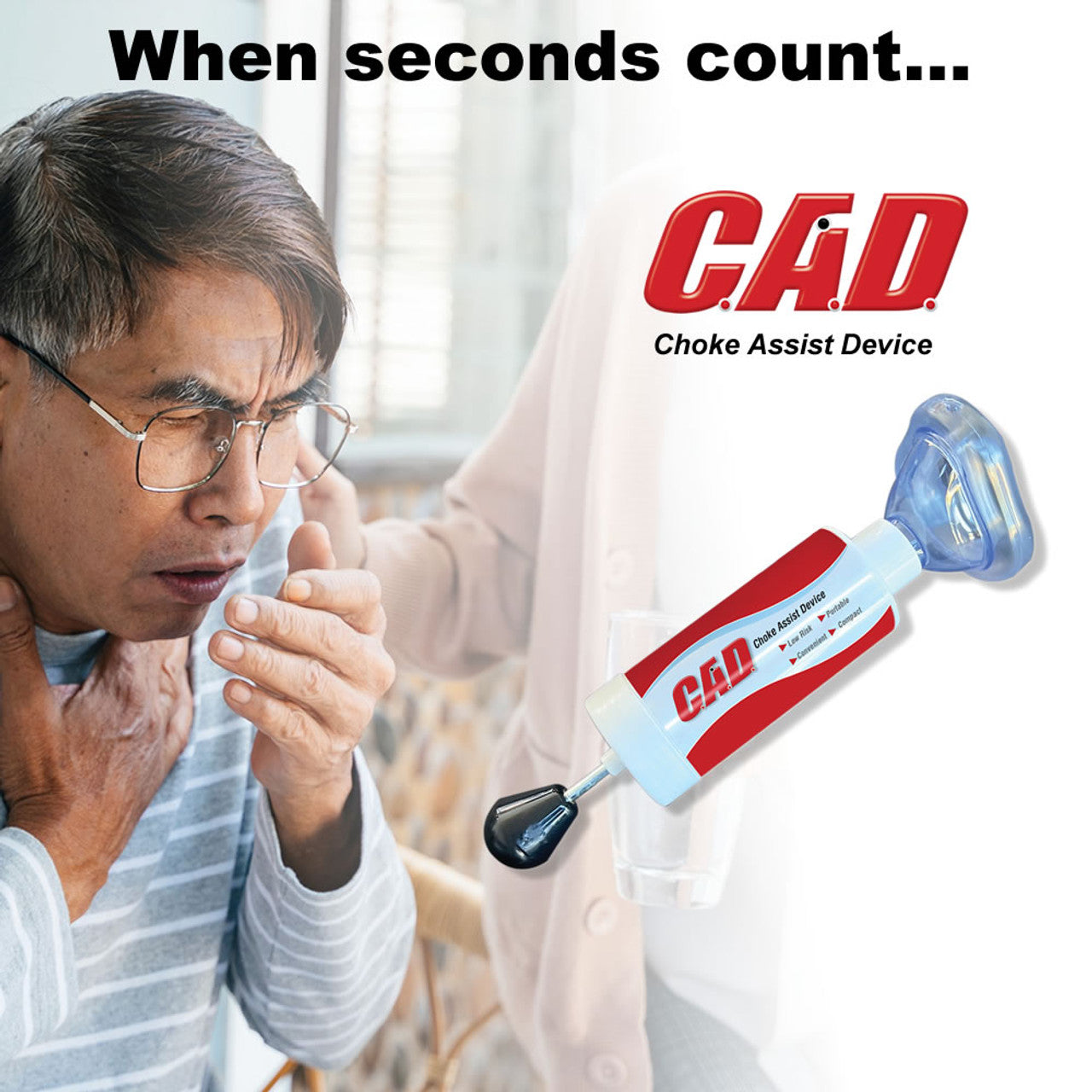 Seconds count in the event of any medical emergency involving respiratory distress or suffocation. Prepare for an accidental choking event with the compact, easy to use C.A.D. Safety