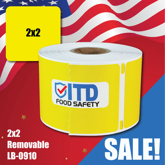 2x2 (500 per roll) Removable Labels - Yellow LB-0910 Sale