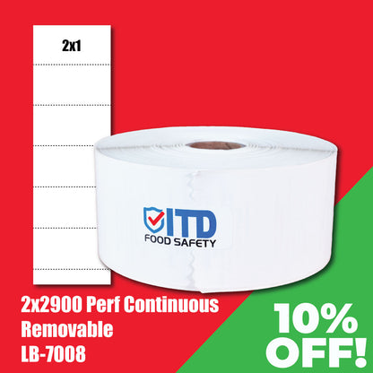 Perforated Continuous Roll 2x2 (1450 per roll): 2x1 (2900 per roll) Removable Labels-White LB-7008