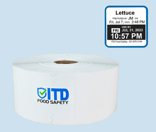  2" x 2" Perforated Food Safety Labels, 1365 labels per roll (WHITE). Premium Peel adhesive ensures secure placement and easy removal. From hot-holding areas to walk-in freezers, these labels handle it all, leaving no residue. Upgrade to Premium Peel today!