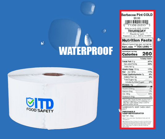 Continuous Waterproof Premium Peel 2" x 2900" Labels. BOPP  Ensure food safety standards and proper food rotation with 2" x 2900" Continuous Labels.&nbsp;   Ideal for use with a First In, First Out (FIFO) system of perishables, these labels help maximize kitchen safety and minimize food waste.