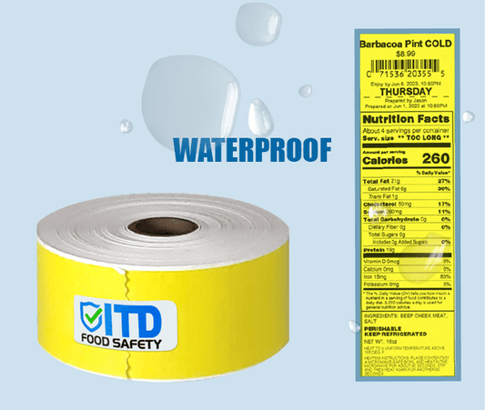 Continuous Waterproof 2" x 2900" Labels with removable adhesive. Ensure food safety standards and proper food rotation with 2" x 2900" Continuous Labels. Ideal for use with a First In, First Out (FIFO) system of perishables, these labels help maximize kitchen safety and minimize food waste.
