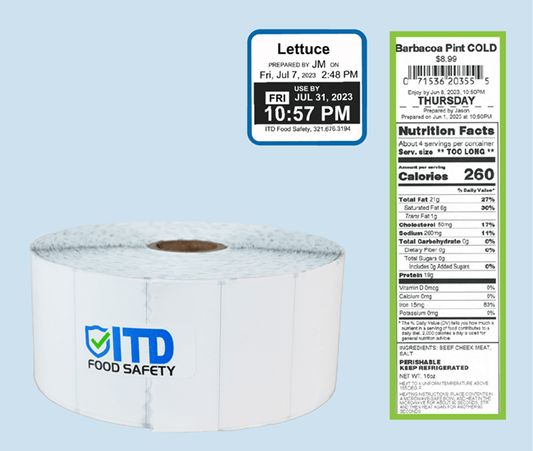 Ensure food safety standards and proper food rotation with 2" x 2900" Perforated Continuous Labels. Easily adhere to containers with Removable adhesive for efficient organization of back-of-house areas.  Ideal for use with a First In, First Out (FIFO) system of perishables, these labels help maximize kitchen safety and minimize food waste.  