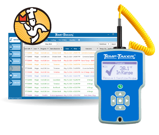 Temp-Taker 7 takes HACCP management to a whole new level by enhancing food safety while minimizing human errors. Wireless Bluetooth technology delivers the results instantly and generates clear, detailed records that are electronically accessible and completely organized. Stop handwriting temperatures and checklists and start utilizing the power of Temp-Taker 7.